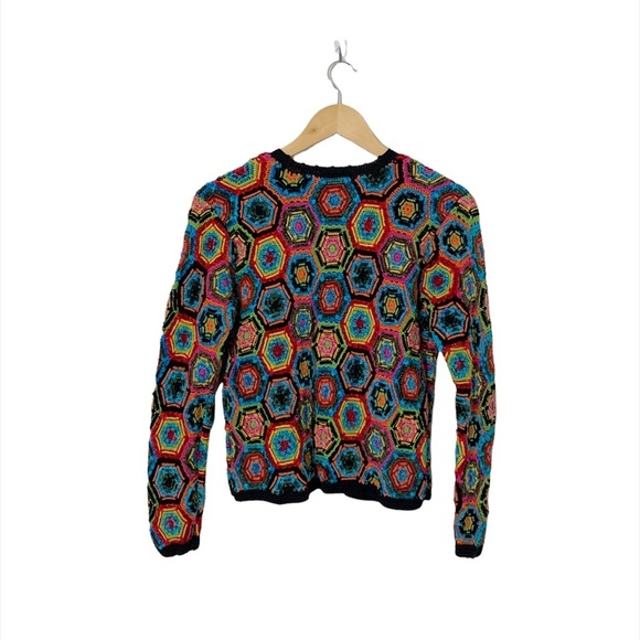 Vintage Crochet Hexagon Multi Color Sweater Size Small - Picture 7 of 7